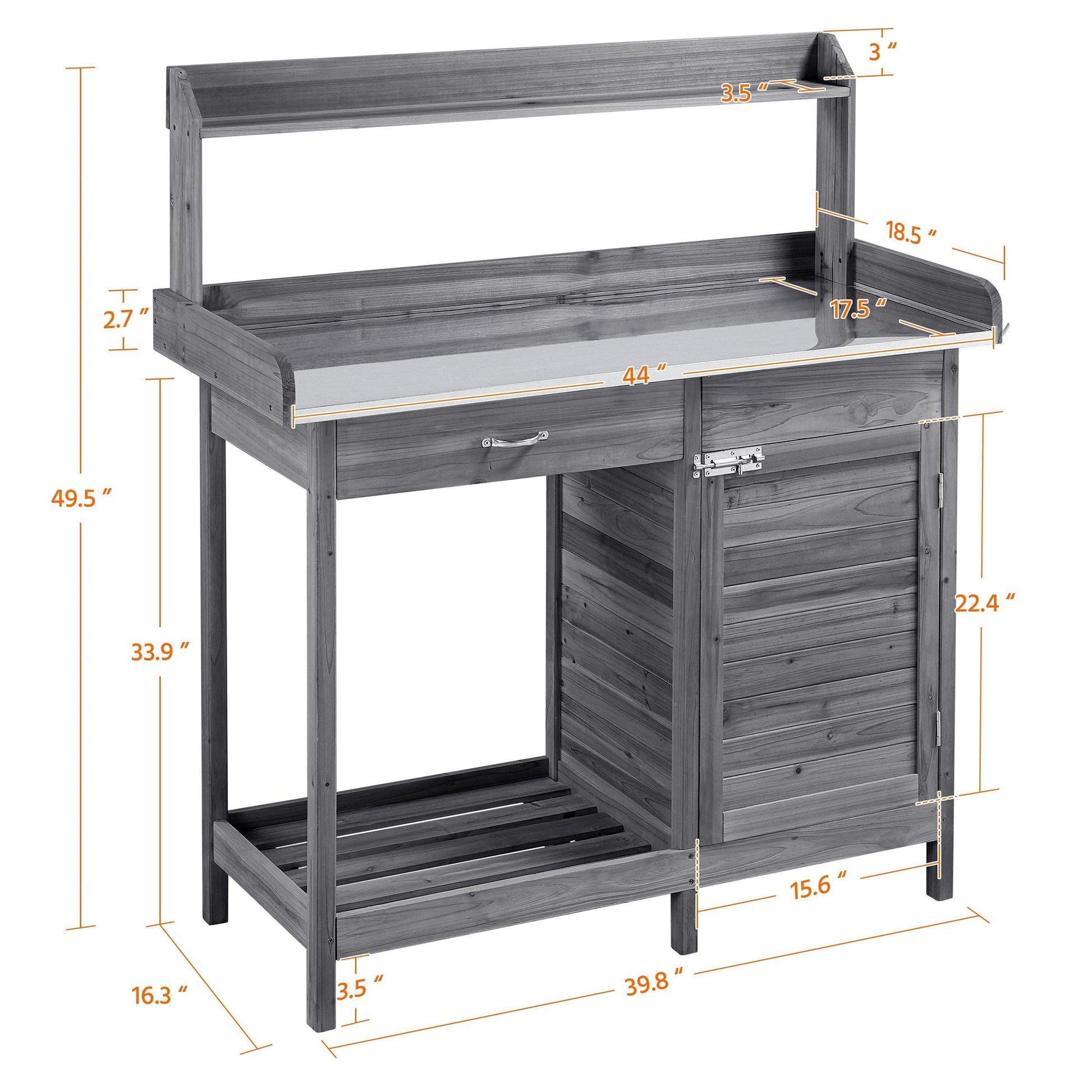 Yaheetech Outdoor Potting Bench Table, Garden Workstation w/Metal Tabletop/Cabinet Drawer/Open Top/Lower Shelf/Handy Hooks for Horticulture,Gray - CookCave