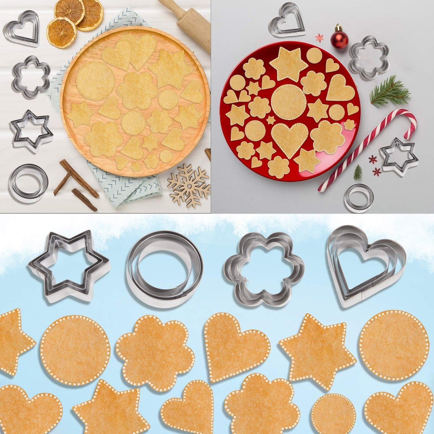 DYQHYCF Cookie Cutter 12PCS Set，Shapes Baking Set Halloween Christmas Metal Molds,Star,Love Heart,Round,Flower Shape Biscuit Stainless Steel Molds for Kitchen. - CookCave