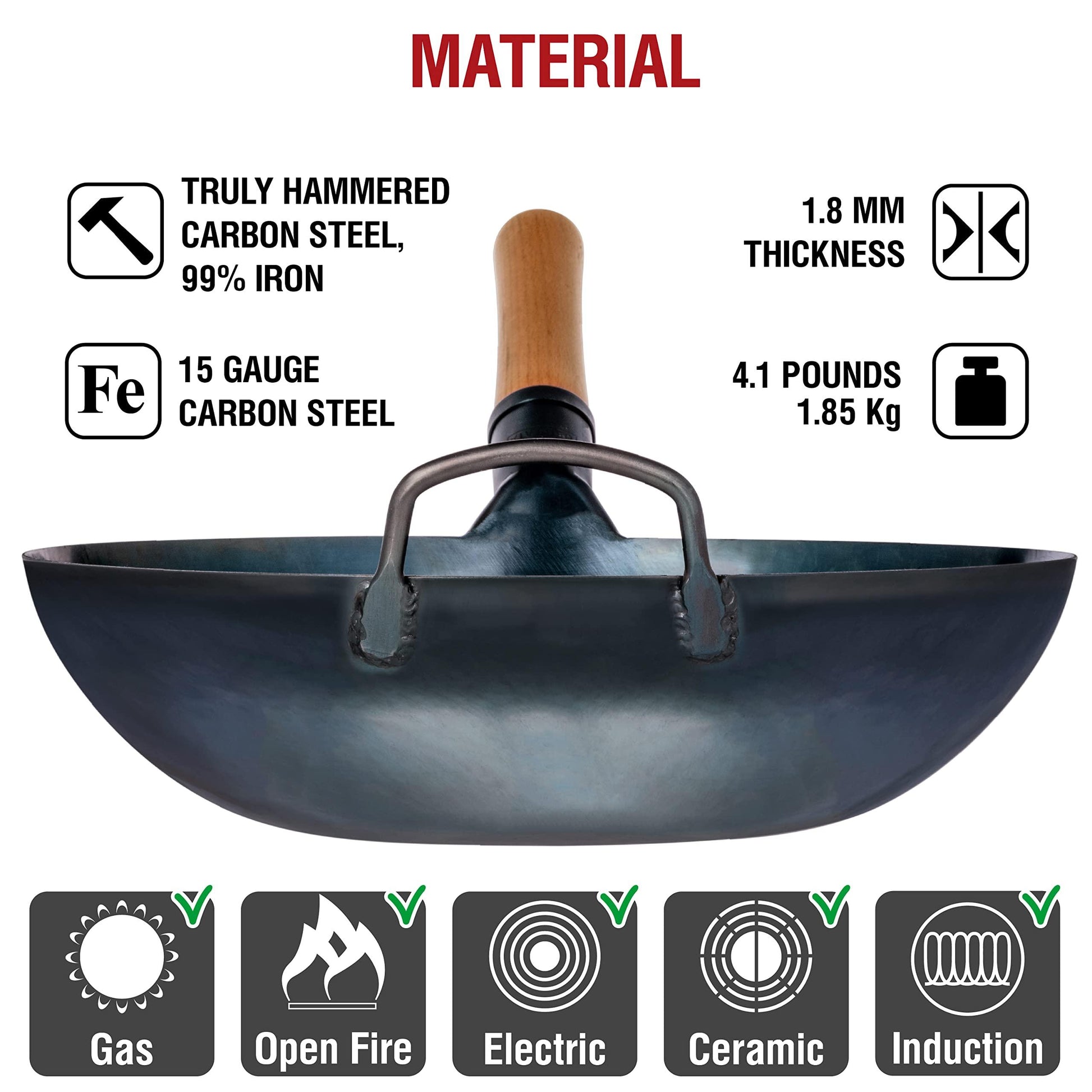 YOSUKATA Flat Bottom Wok Pan - 13.5" Blue Carbon Steel Wok - Preseasoned Carbon Steel Skillet - Traditional Japanese Cookware for Electric Induction Cooktops Woks and Stir Fry Pans - CookCave