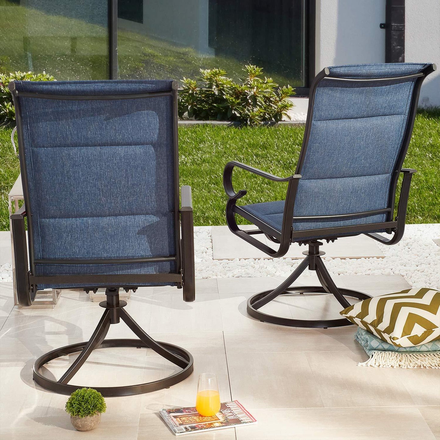 PatioFestival Patio Dining Chairs Set 4 Pieces Textilene Outdoor High Back Swivel Rockers with All Weather Frame (Blue) - CookCave