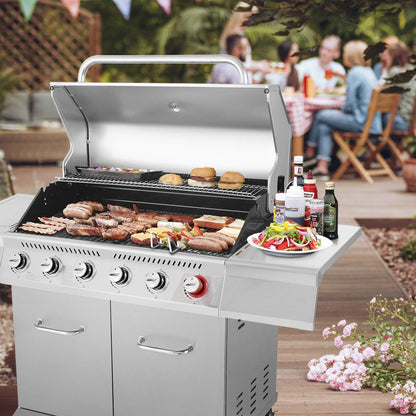 Royal Gourmet GA6402S Stainless Steel Gas Grill, Premier 6-Burner Propane BBQ Grill with Sear Burner and Side Burner, 74,000 BTU, Cabinet Style, Outdoor Barbecue Party Grill, Silver - CookCave