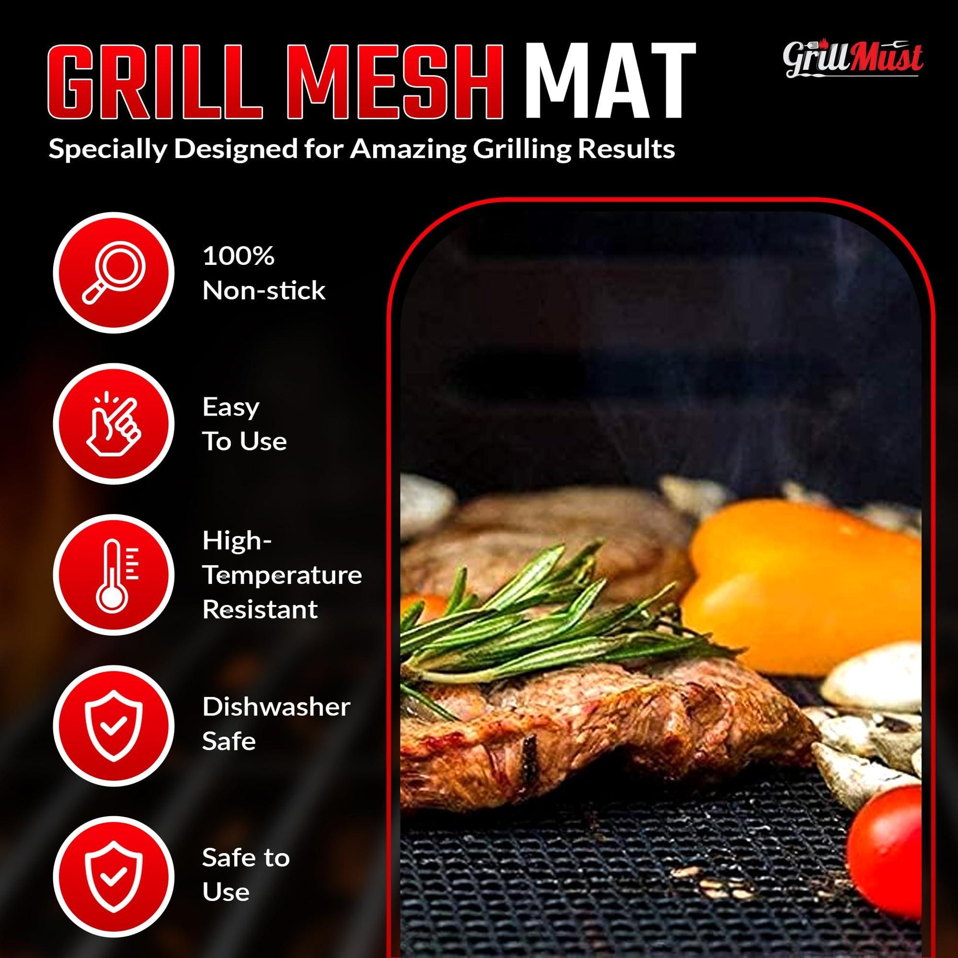 GrillMust Large Grilling Bags Premium Set-2 x Mesh Grill Bags for Outdoor Grill 12x9.5″- 1 x Grill Mats - 1 x Mesh Grill Mat 16x13″ - 1 x Silicone Brush. Smoking Meat Accessories-Ideal Gifts For Men. - CookCave