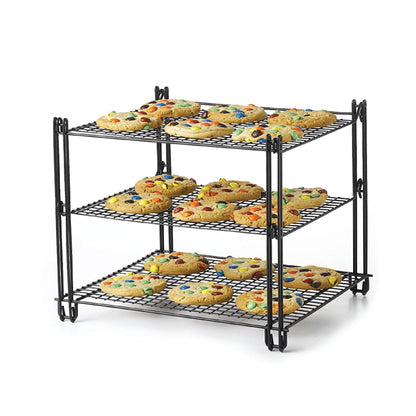Nifty 3-Tier Cooling Rack – Non-Stick Coating, Wire Mesh Design, Dishwasher Safe, Collapsible Kitchen Countertop Organizer, Use for Baking Cookies, Cakes, Pies - CookCave