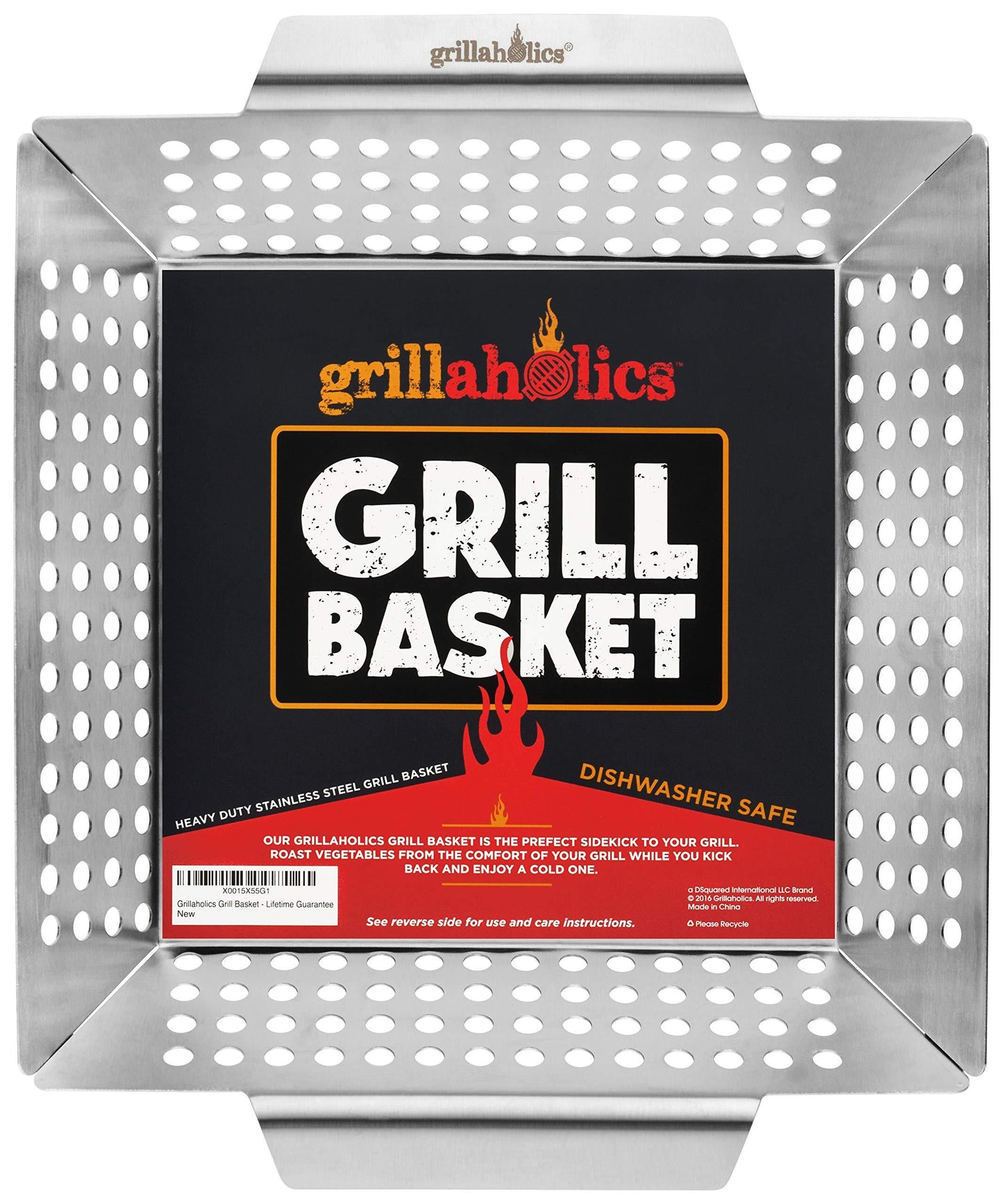 Grillaholics Grill Basket for Outdoor Grill - Durable Premium Stainless Steel Vegetable Grill Basket - XL Family Size BBQ Grill Basket - Perfect Grilling Accessories for Veggies, Fish, Shrimp & Kebabs - CookCave