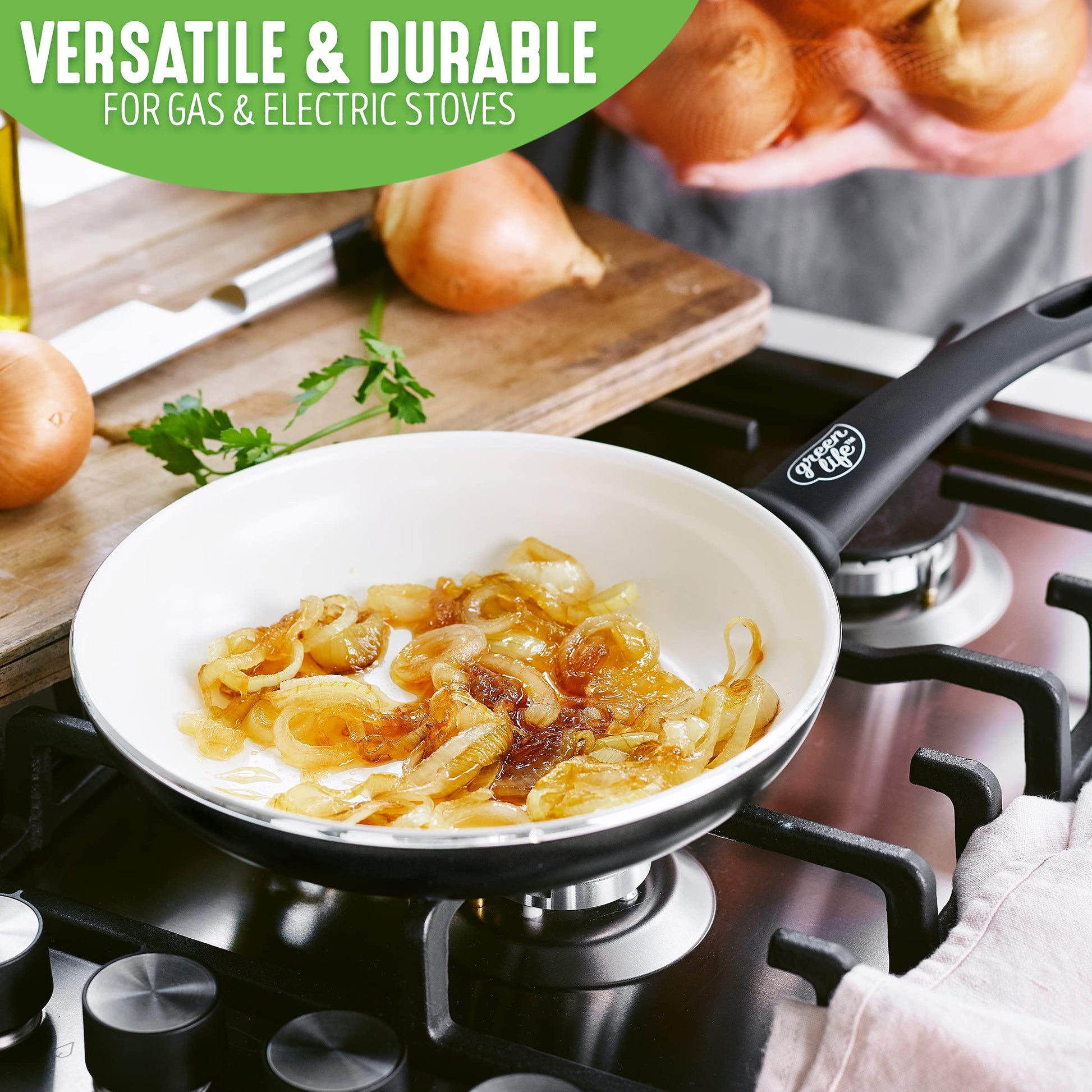 GreenLife Soft Grip Healthy Ceramic Nonstick 7" and 10" Frying Egg Omeltte Pan Skillet Set, PFAS-Free, Dishwasher Safe, Black and Cream - CookCave