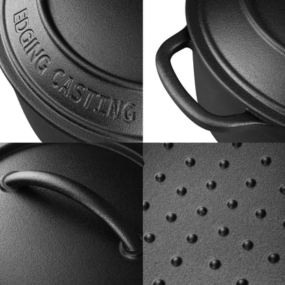 EDGING CASTING Pre-Seasoned Cast Iron Dutch Oven Pot with Lid Dual Handle, Round 5 Quart, Black - CookCave