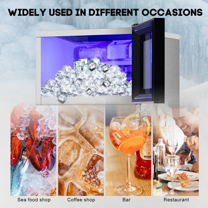 Commercial Ice Maker Machine 130LBS/24H with 35LBS Storage Bin, Stainless Steel Undercounter/Freestanding Ice Cube Maker for Home Bar Outdoor, Automatic Operation, Include Scoop, Connection Hose - CookCave