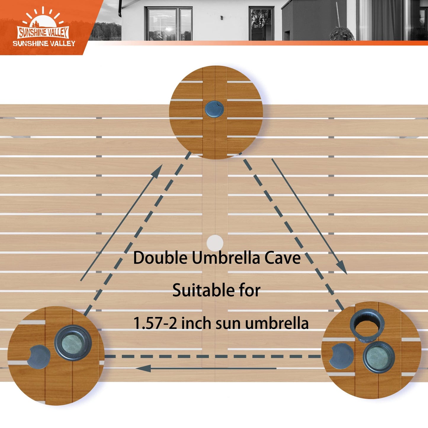 SUNSHINE VALLEY Patio Dining Table Rectangular Outdoor Dining Table with Teak Color Table Top 59.8" x 36.2" x28.7",Steel Frame with Umbrella Hole for Garden Backyard Lawn Yard Furniture. - CookCave