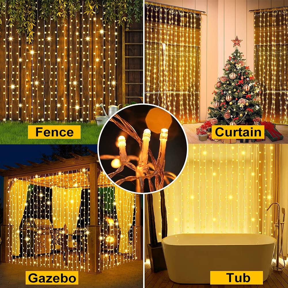 Upgraded Solar Curtain Lights Outdoor Garden Fairy String Lights 300 LED 8 Modes Remote Control Waterproof Solar Waterfall Lights for Gazebo Patio Party Festival Wedding Christmas Decorations(Warm) - CookCave