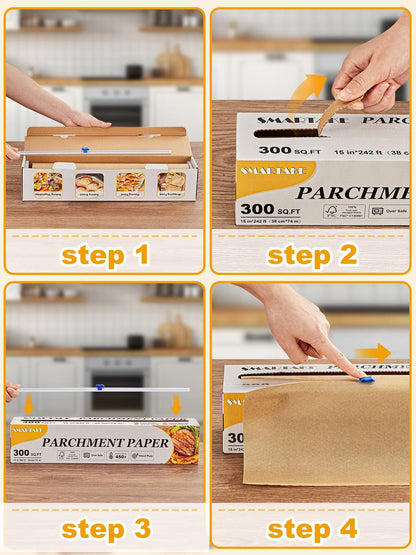 SMARTAKE Parchment Paper Roll for Baking, 15 in x 242 ft, 300 sq.ft, Non-Stick Baking Paper Sheets with Slide Cutter, Heavy Duty Extra Long, for Kitchen Baking Cooking Grilling Steaming, Unbleached - CookCave