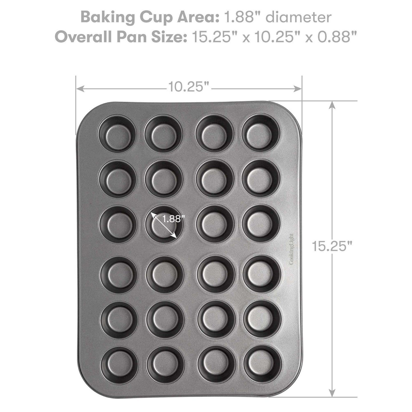 Cooking Light Mini Muffin Pan Carbon Steel Quick Release Coating, Non-Stick Bakeware, Heavy Duty Performance, 24-Cup, Gray - CookCave