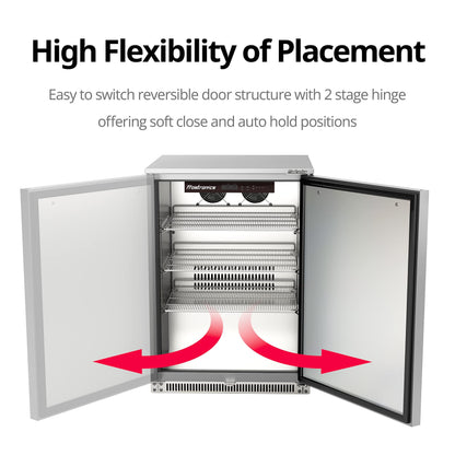 Frostronics 24 Inch 168 Cans Outdoor Beverage Refrigerator, 5.47 cu. ft. Built-in Beverage Cooler with Easy-Swap Reversible Door, 26°F Outdoor Beverage Fridge, SUS304, Lockable, ETL & NSF7 Certified - CookCave