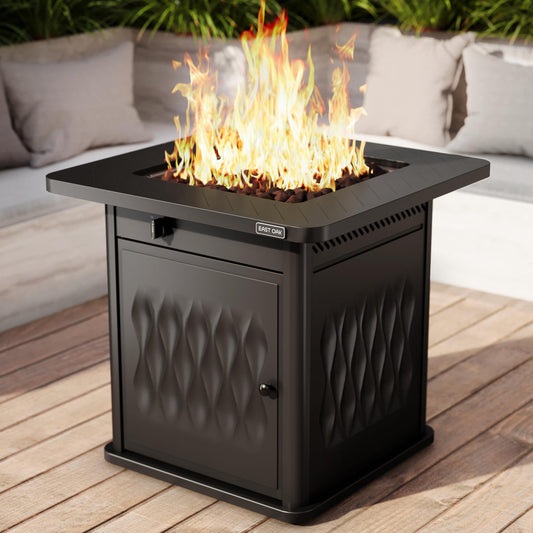 EAST OAK 28'' Propane Fire Pit Table, 50,000 BTU Steel Gas FirePit for Outdoor, Outside Patio Deck and Garden, CSA Certified Fire Table with Magnetic Lid, Cover-Storage Basket and Lava Rock , Black - CookCave
