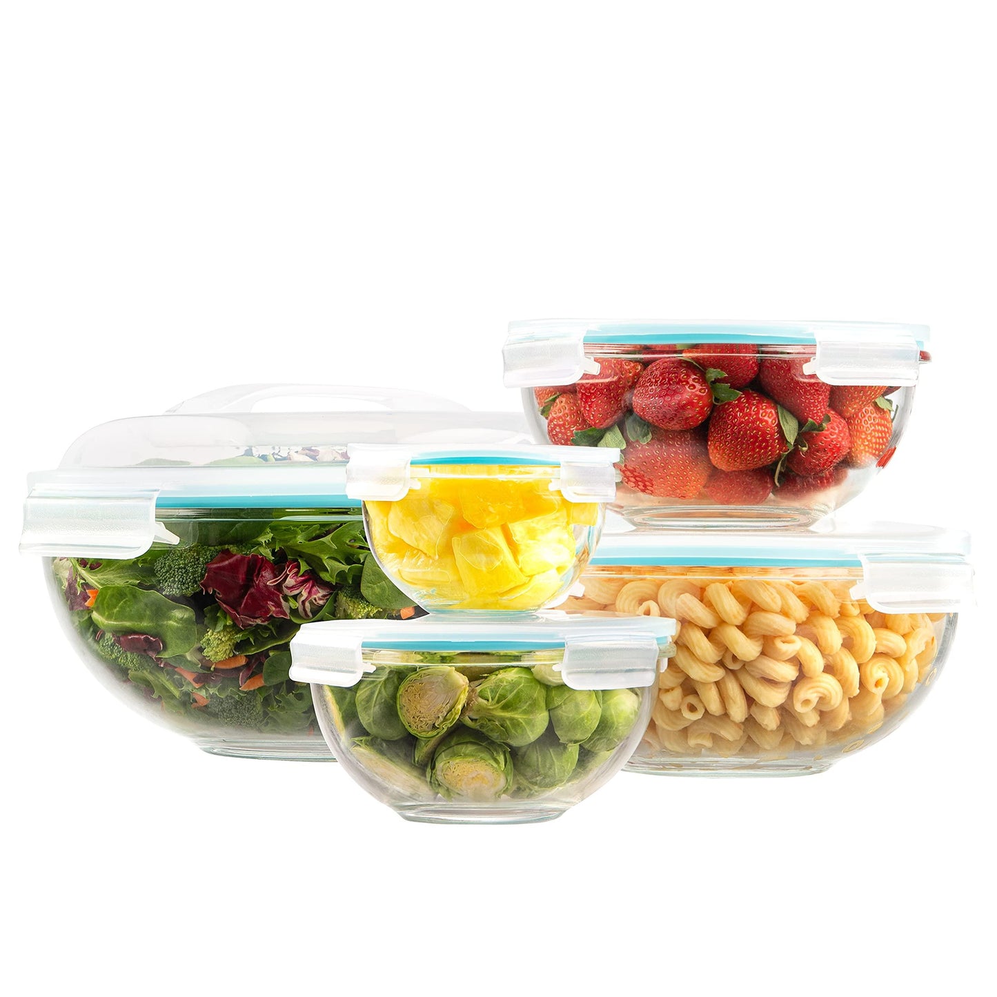 EatNeat Set of 5 Airtight Glass Food Storage Containers with Lids | Premium Airtight Storage Containers | Meal Prep Food Containers with Lids | Glass Mixing Bowls | Kitchen Storage Containers - CookCave