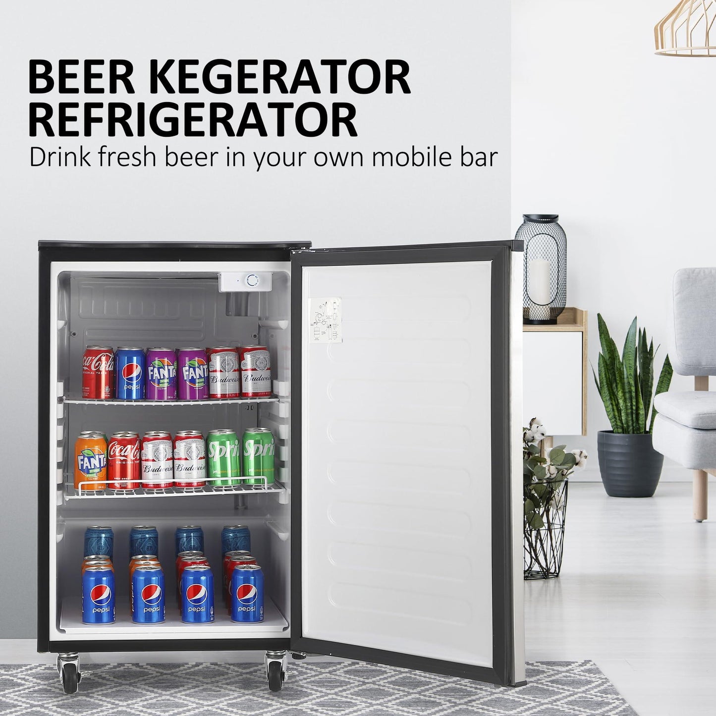 Kegerator and Keg Beer Cooler, Dual Tap Draft Beer Dispenser, Full Size Keg Refrigerator With Shelves, Stainless Steel, Drip Tray & Rail，silver - CookCave