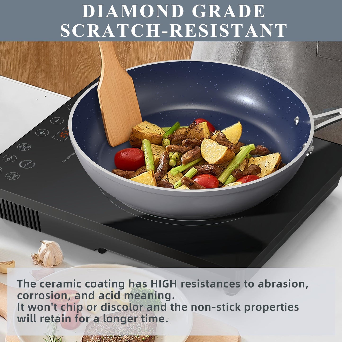 Nuwave Diamond-Infused Ceramic Nonstick Cookware Set, Scratch Resistant & PFAS Free, Oven & Dishwasher Safe with Tempered Glass Lids & Stay-Cool Handles - CookCave