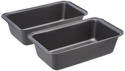 Amazon Basics Rectangular Baking Bread Loaf Pan, 9.5 x 5 Inch, Set of 2, Gray - CookCave