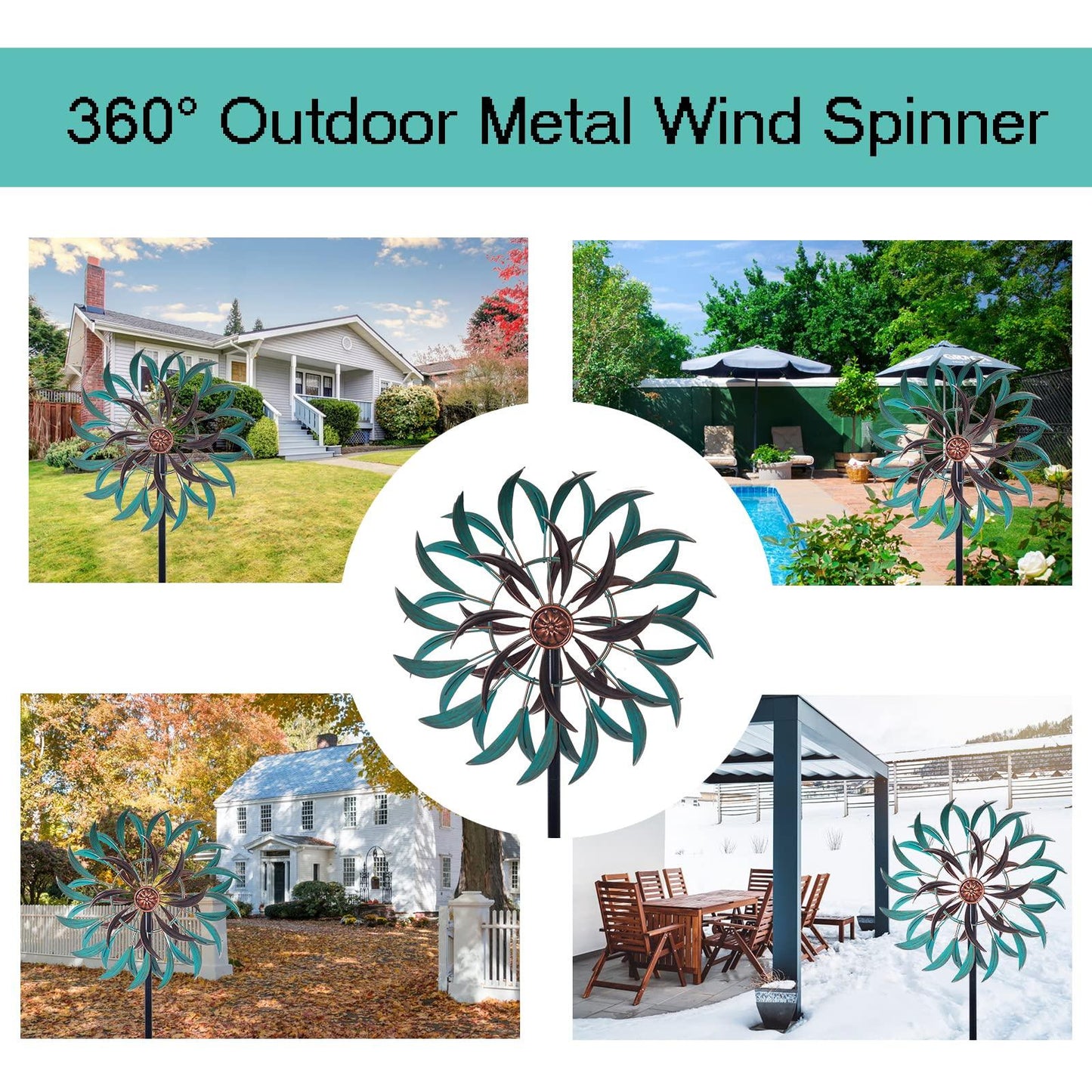 VEWOGARDEN 360° Outdoor Wind Spinner, Wind Sculpture Spinner with Metal Stake, Yard Art Decor for Patio, Lawn & Garden 63 * 13 - CookCave