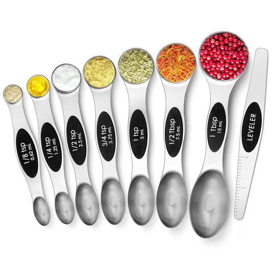 Urbanstrive Magnetic Measuring Spoons Set Stainless Steel, Dual Sided for Liquid Dry Food, Measuring Cups Spoons Set Fits in Spice Jar, Kitchen Gadgets, Cooking Utensils Set, Including Leveler, 8Color - CookCave