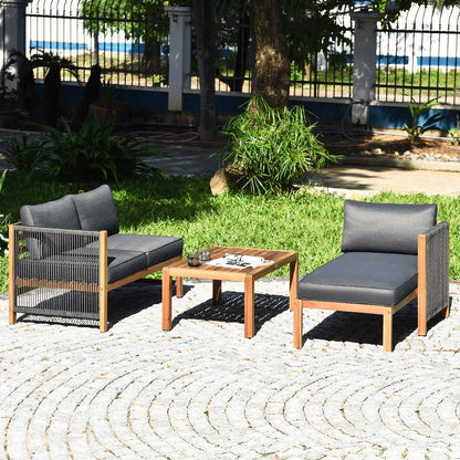 Tangkula L Shape Outdoor Furniture Set, 3 Piece Acacia Wood Patio Conversation Set, with 2 loveseats and Coffee Table, Garden Backyard Poolside Patio Seating Set - CookCave
