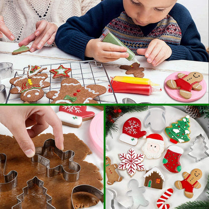 Christmas Cookie Cutters, 8Pcs Winter Holiday Cookie Cutter Set, Stainless Steel Metal Cutter with Gingerbread Men,Christmas Tree,Snowflake, Candy Cane, Angel, Santa Face,Stocking,Mitten - CookCave