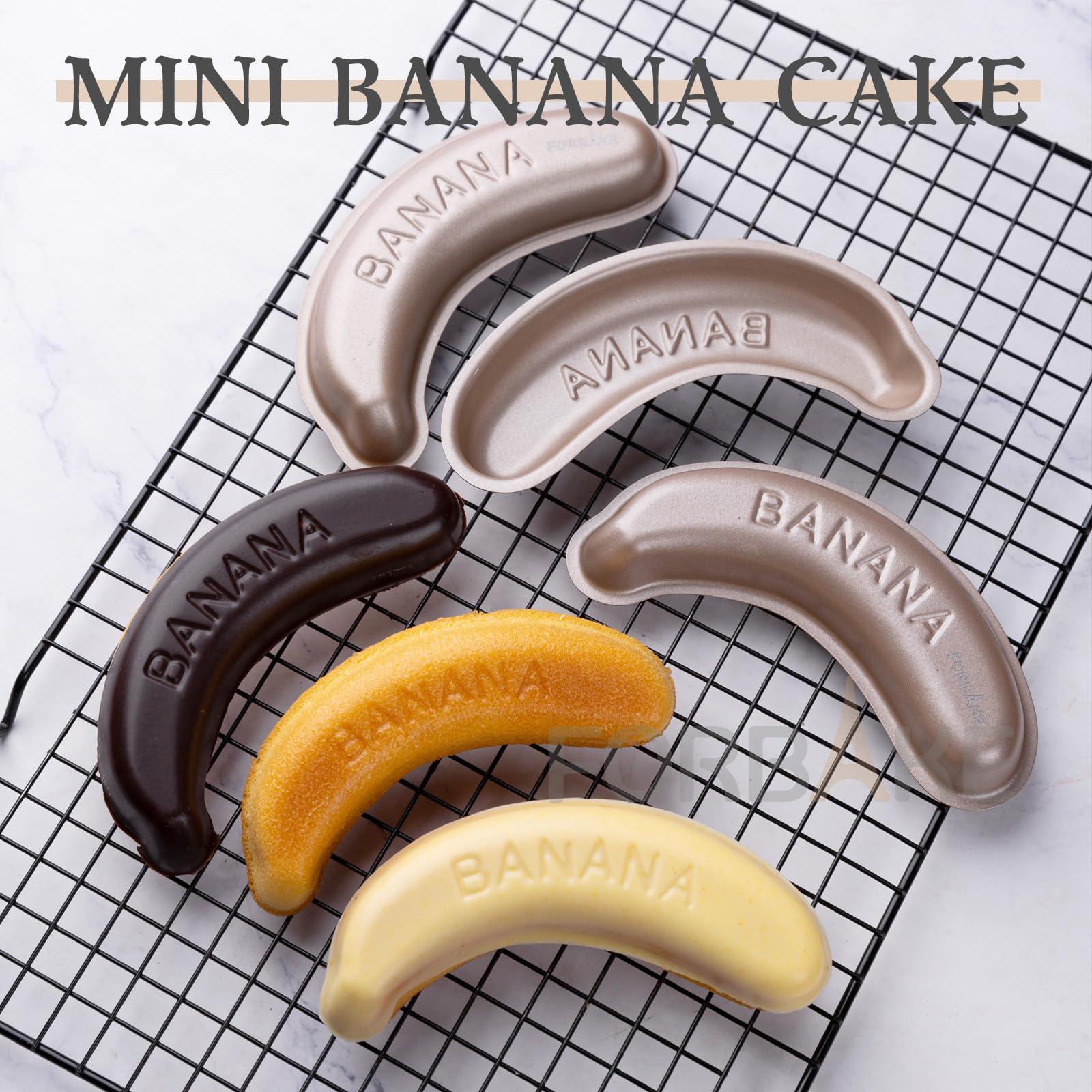 Marimer FORBAKE Non-Stick 6" Banana Shaped Pan Set - 6-Pack Golden Aluminum Baking Molds for Fun and Whimsical Cakes - Bake Like a Pro! - CookCave