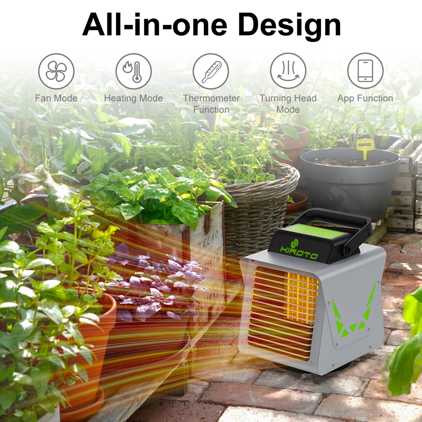 Kiroto 1500W Greenhouse Heater with APP Remote Control & Smart Control Panel, Portable Outdoor Heater for Plants & Vegetables, Safe Heater for Greenhouse, Grow Tents, Flower Room, Sunroom - CookCave