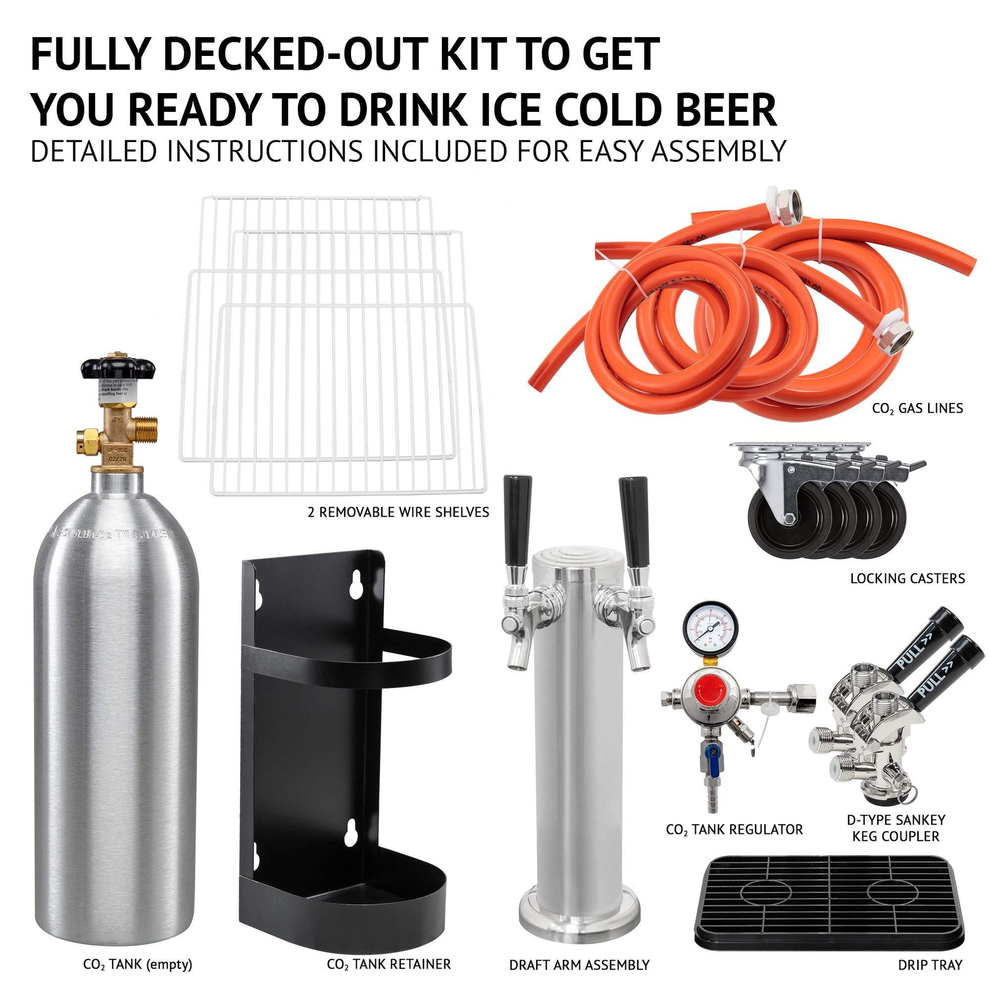 Ivation Full Size Kegerator | Dual Tap Draft Beer Dispenser & Universal Beverage Cooler | Mounted CO2 Cylinder, Temperature Control, Drip Tray & Rail | Fits 1/2 Keg, 1/4 Pony Keg, (2) 1/6 Kegs (Black) - CookCave