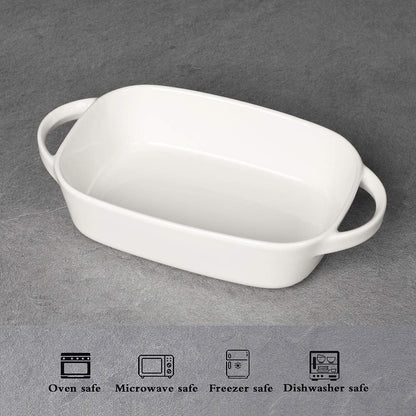 Ceramic 1.1/0.6 Quart Baking Dish Set of 2, 6.1"x8.7", 5.1"x 7.5" (White, 2 Piece Assortment) - CookCave