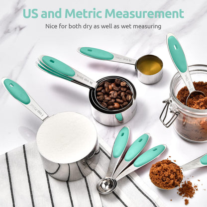 Measuring Cups and Spoons Set: U-Taste 18/8 Stainless Steel 10 Pieces Metal Stacking Kitchen Baking Cooking Food Measure Set 5 Cups 5 Spoons with Strengthened Weld Joints (Aqua Sky, Upgraded Version) - CookCave