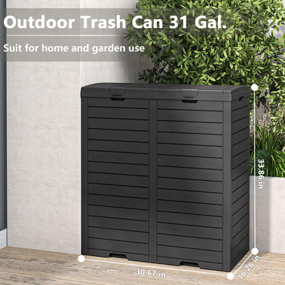 62 Gallon Outdoor Trash Can, Waterproof Garbage Can with Tiered Lid and Drip Tray, Resin Outside Trash Bin for Patio, Backyard, Deck - CookCave