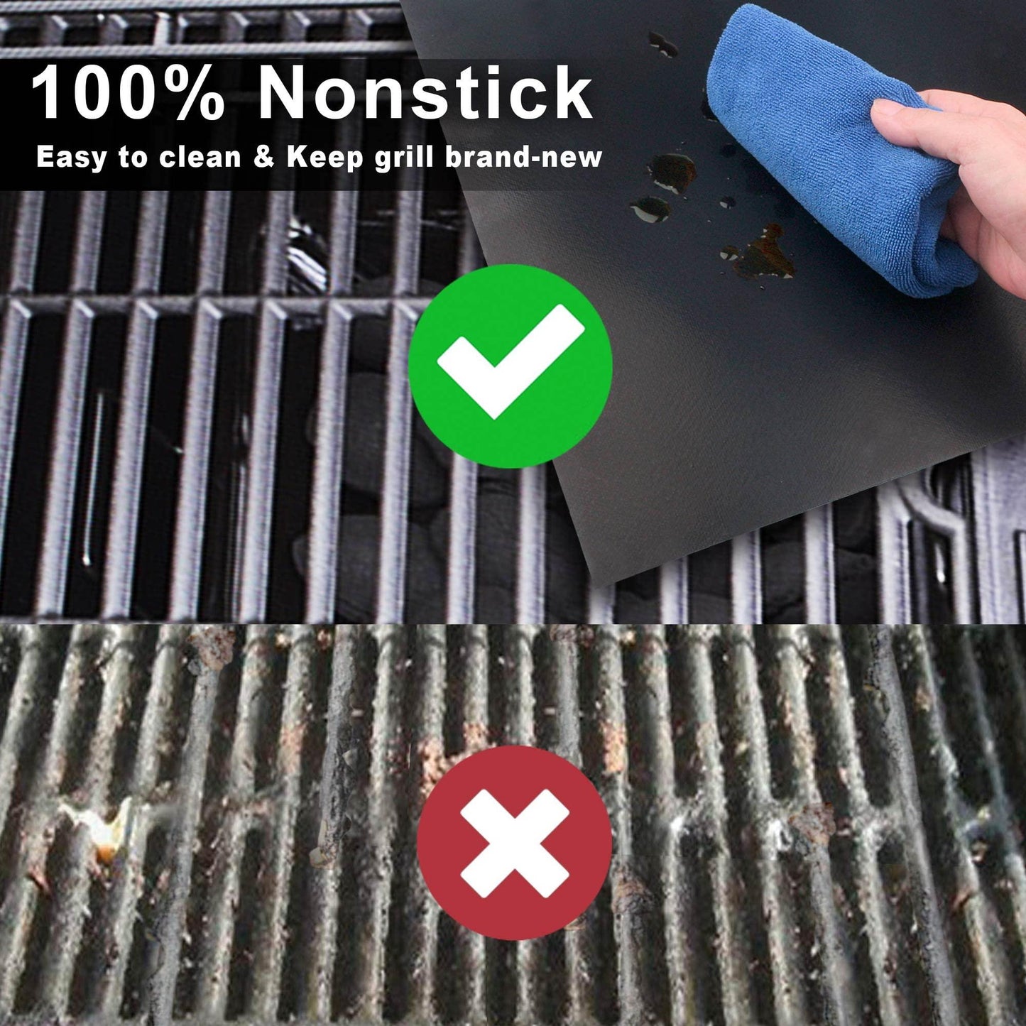 GRILLART BBQ Grill Mats for Outdoor Grill - Nonstick 600 Degree Heavy Duty Grilling Mat (Set of 2) - Reusable BBQ Grill Accessories Sheets -Works on Electric Grill Gas Charcoal BBQ - Gifts for Men Dad - CookCave