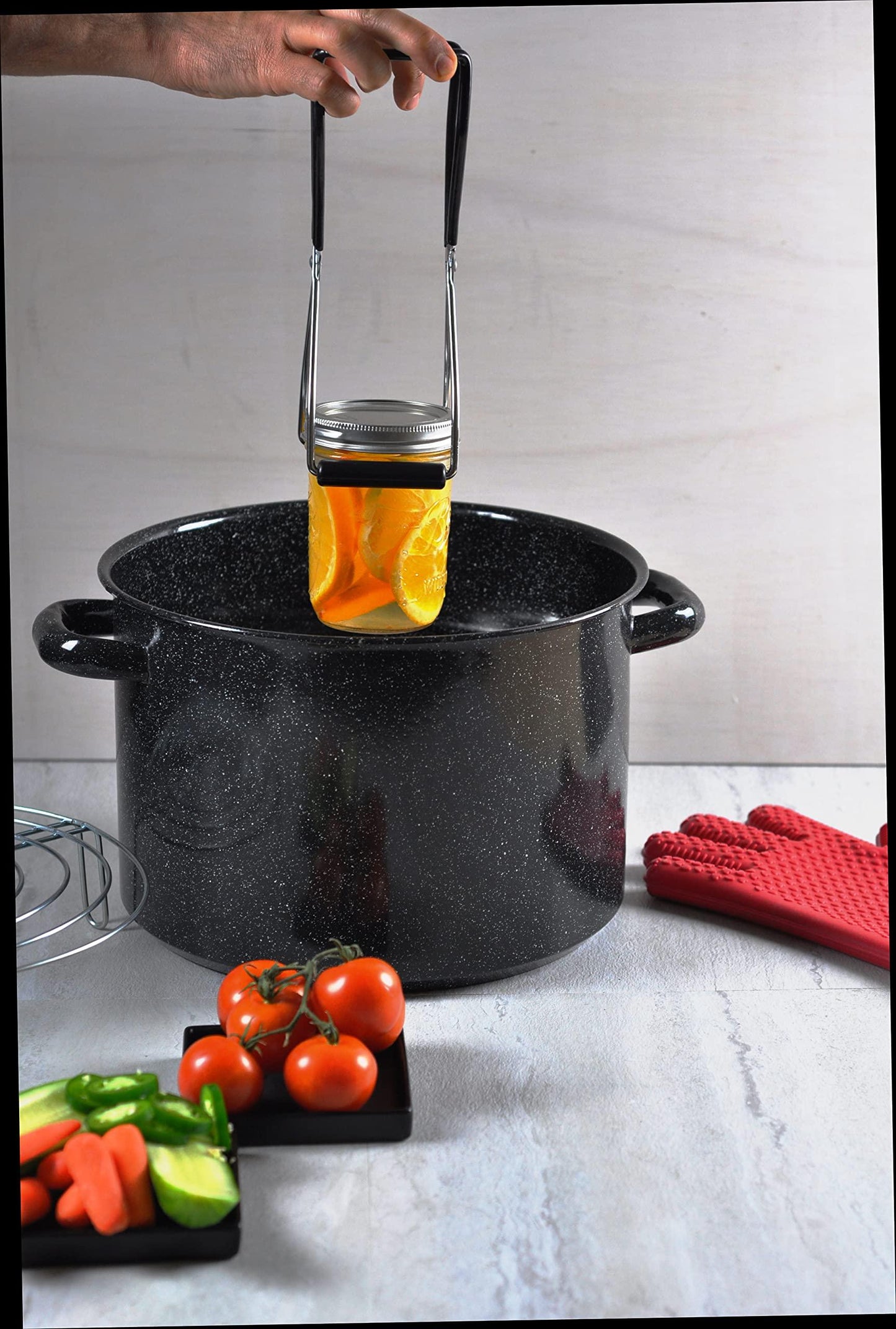 Mirro 12Qt Traditional Vintage Style Black Speckled Enamel on Steel Stock Pot with Lid, (MIR-10705) - CookCave