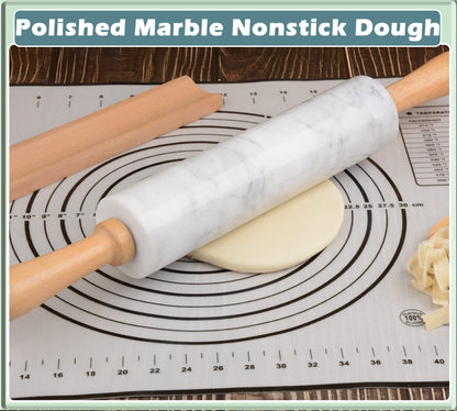 SIPARUI Marble Rolling Pin with Wooden Cradle Thick Handle Set for Baking,18.5 inch Premium Quality Polished Roller for Pizza Dough,Fondant,Pie Crust,Non-Stick Surface Easy to Clean(White) - CookCave