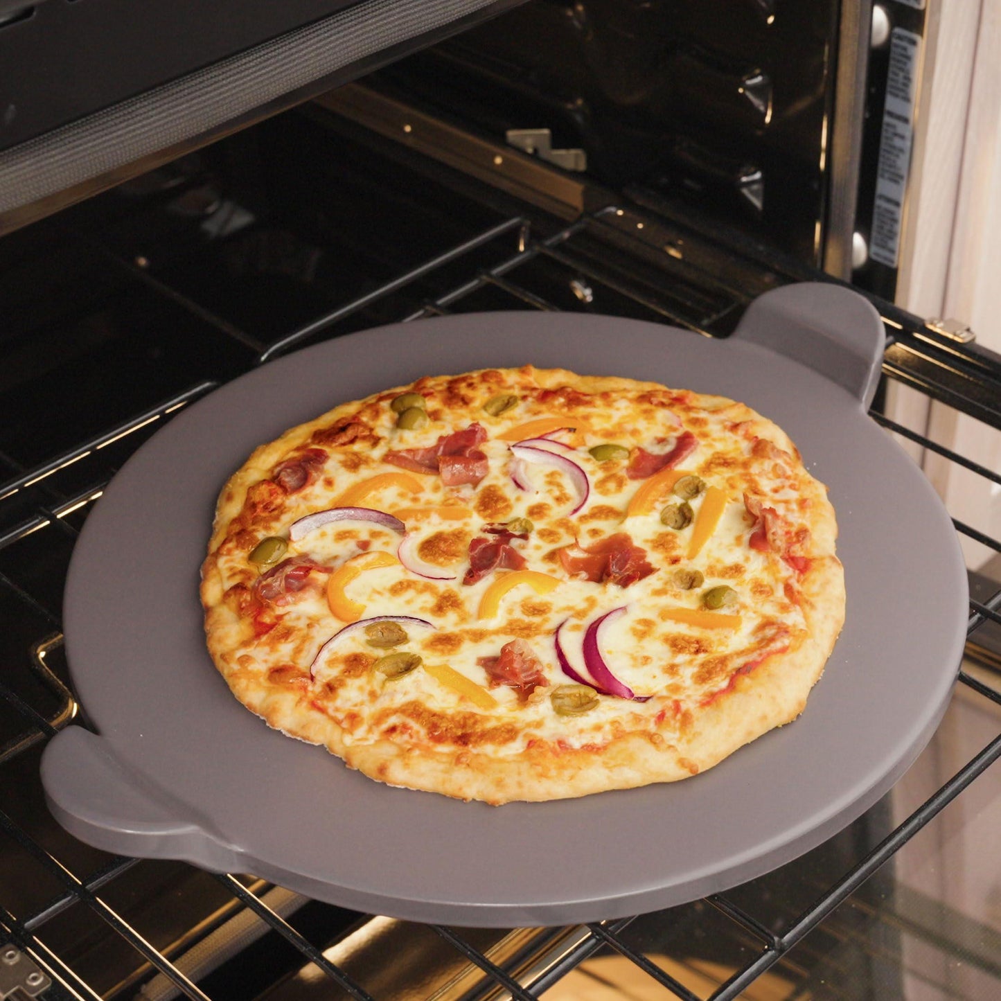 Old Stone Pizza Kitchen Glazed Round Pizza Stone with Handles for Oven and Grill, 13 inch - CookCave