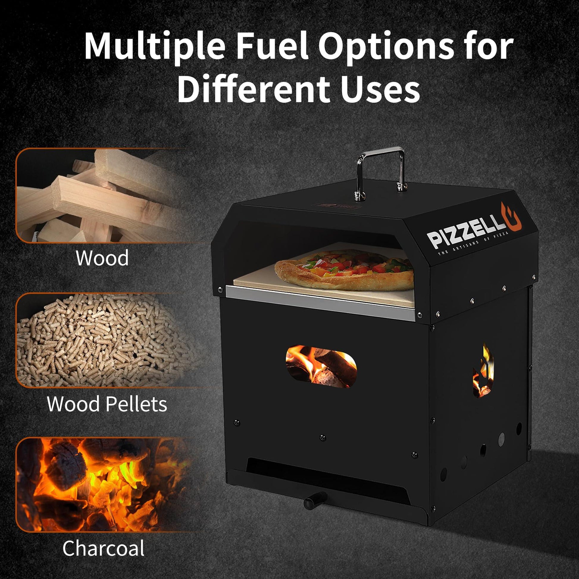 PIZZELLO Outdoor Pizza Oven 4 in 1 Wood Fired 2-Layer Detachable Outside Ovens With Pizza Stone, Pizza Peel, Cover, Cooking Grill Grate, Pizzello Gusto - CookCave