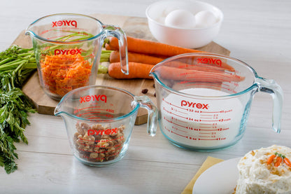 Pyrex 3 Piece Measuring Cup Set, Includes 1, 2, and 4 Tempered Glass Liquid Measuring Cups, Dishwasher, Freezer, Microwave, and Oven Safe, Essential Kitchen Tools - CookCave