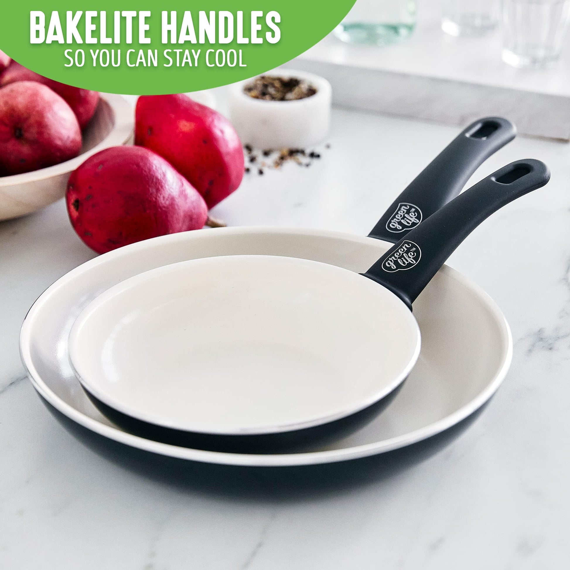 GreenLife Soft Grip Healthy Ceramic Nonstick 7" and 10" Frying Egg Omeltte Pan Skillet Set, PFAS-Free, Dishwasher Safe, Black and Cream - CookCave