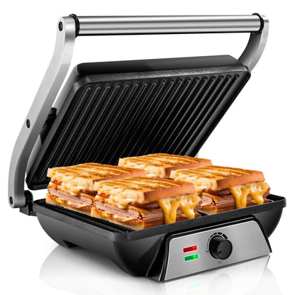 SUSTEAS 3-in-1 Electric Indoor Grill - Panini Press with Non-Stick Cooking Plates, Opens 180-Degree Gourmet Sandwich Maker, Floating Hinge Fits All Foods, Panini Press Grill with Grease Tray - CookCave