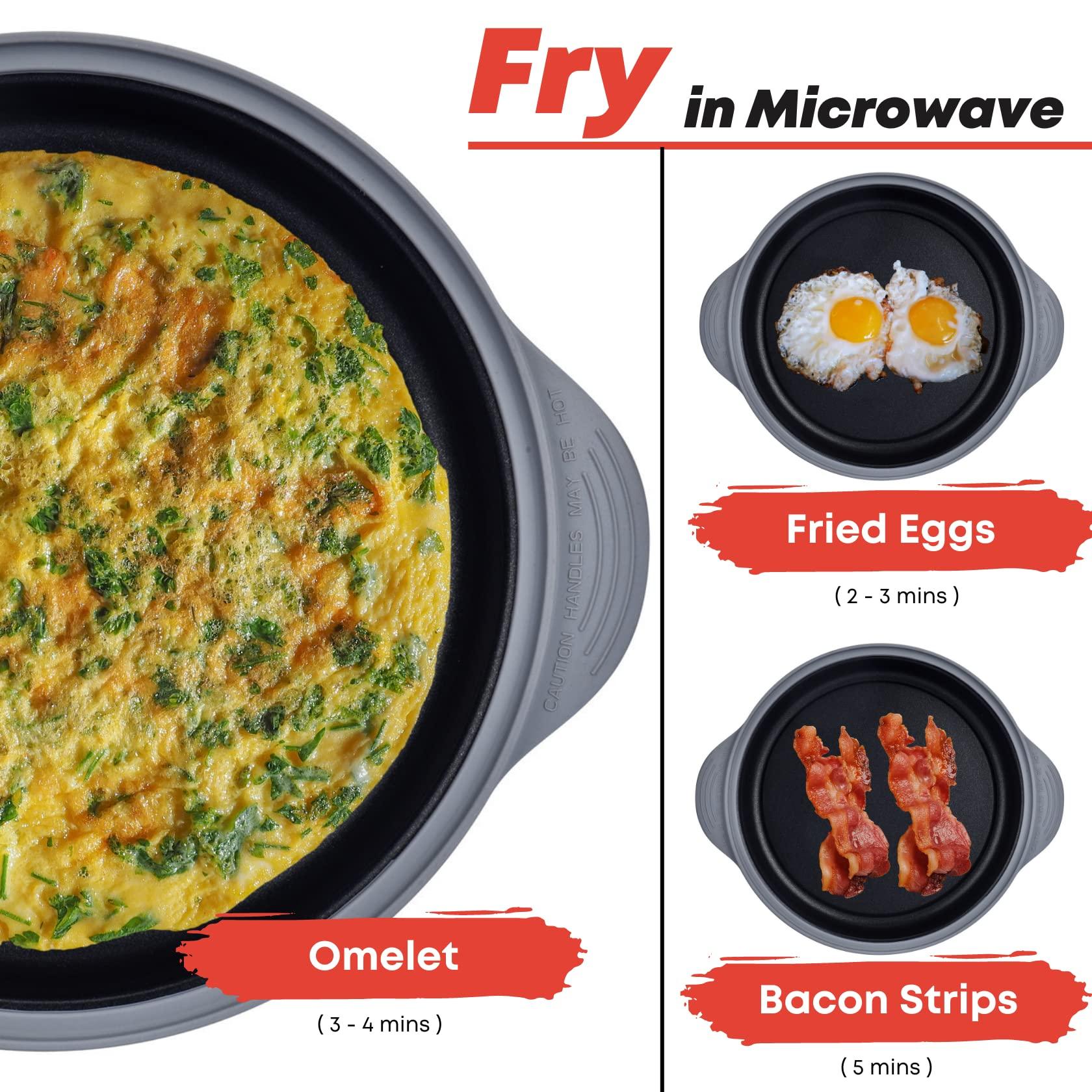 MACONEE Microwave Frying Pan Skillet, Grill & Crisper Pan with Lid Allows You to Fry, Sizzle, and Brown Foods in the Microwave, Micro Cookware for Grilling, Reheating, and Cooking a Variety of Dishes - CookCave