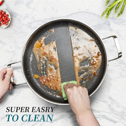 12 inch Stainless Steel Frying Pan 4.5 QT Saute Pan Non-stick Omelette Pan Skillet Frying Pan with Cooling Handle and Glass Lid for Induction, Gas, Ceramic and Electric Stovetops - CookCave
