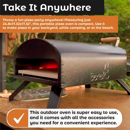 Bertello Outdoor Pizza Oven Bundle-Gas & Wood Simultaneously-Portable Brick Oven Portable Pizza Maker With Gas Burner, Peel, Wood Tray, Cover & Thermometer - As Featured on SHARK TANK - Easy to Use - CookCave