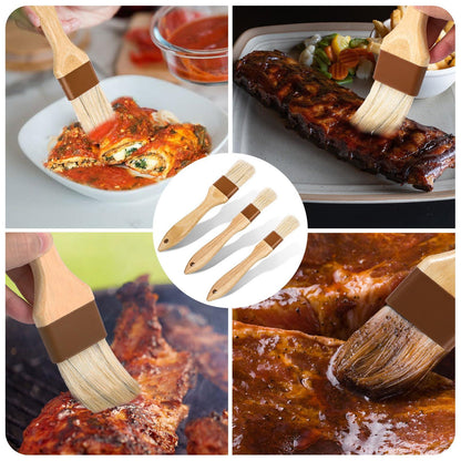 3pcs Pastry Basting Brushes, Oil Brush for Cooking Boar Bristle Brushes  BBQ Basting Brush Kitchen Baster Brushes for Oil Egg Spread Marinade Sauce (2 Small + 1 Medium) - CookCave
