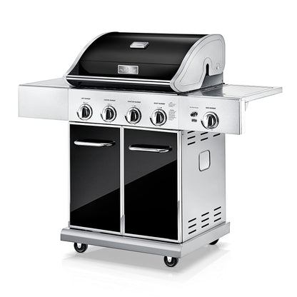 Trading 4 Main Burner with 1 side burner - Heavy-Duty 5-Burner Propane Gas Grill - Stainless Steel Grill, 52,000 BTU Grilling Capacity, Electronic Ignition System, Built-in Thermometer - NutriChef - CookCave