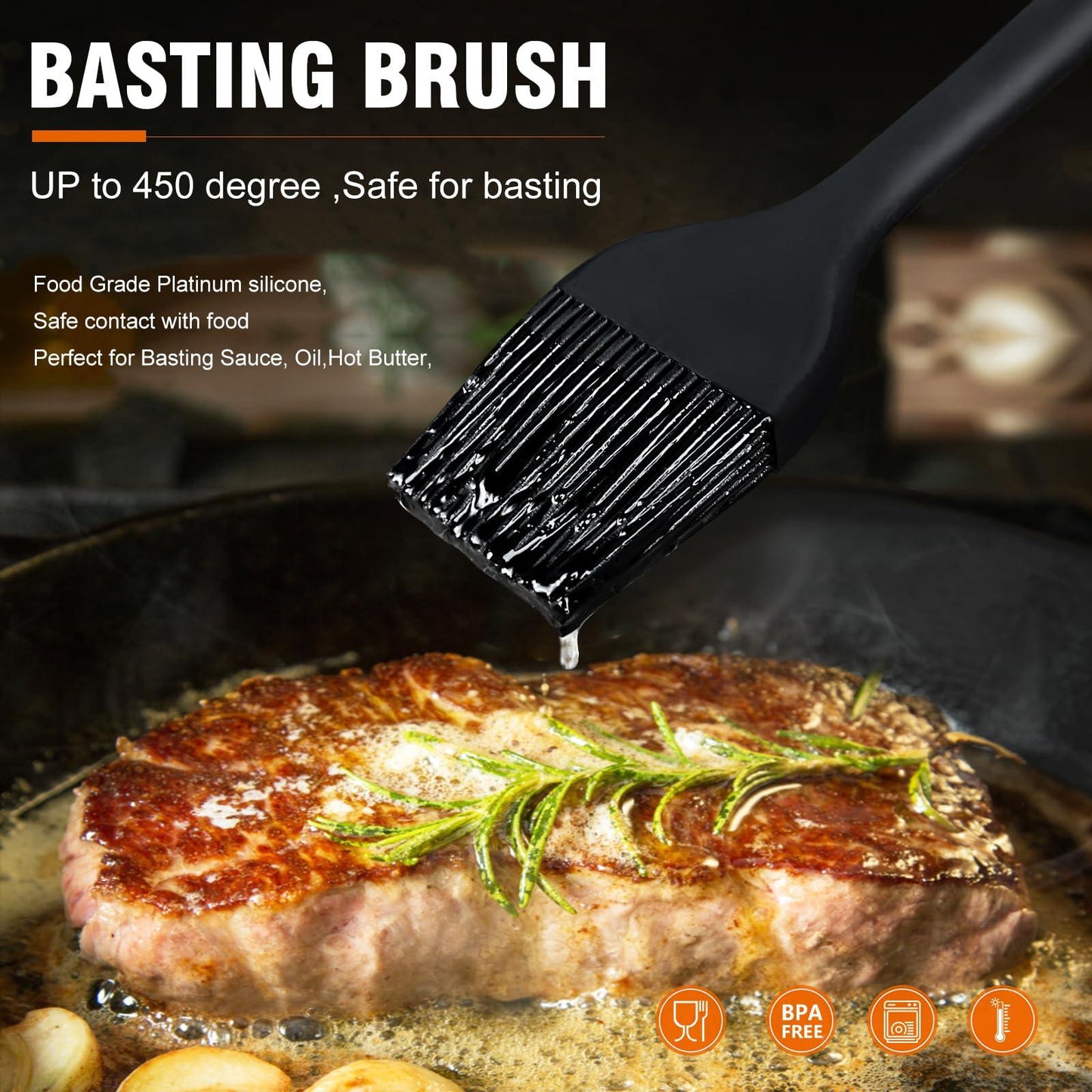 Walfos Silicone Basting Pastry Brush, Heat Resistant Pastry Brush Set, Strong Steel Core and One-Pieces Design, Perfect for BBQ Grill Baking Kitchen Cooking, BPA Free and Dishwasher Safe (2 Pcs) - CookCave