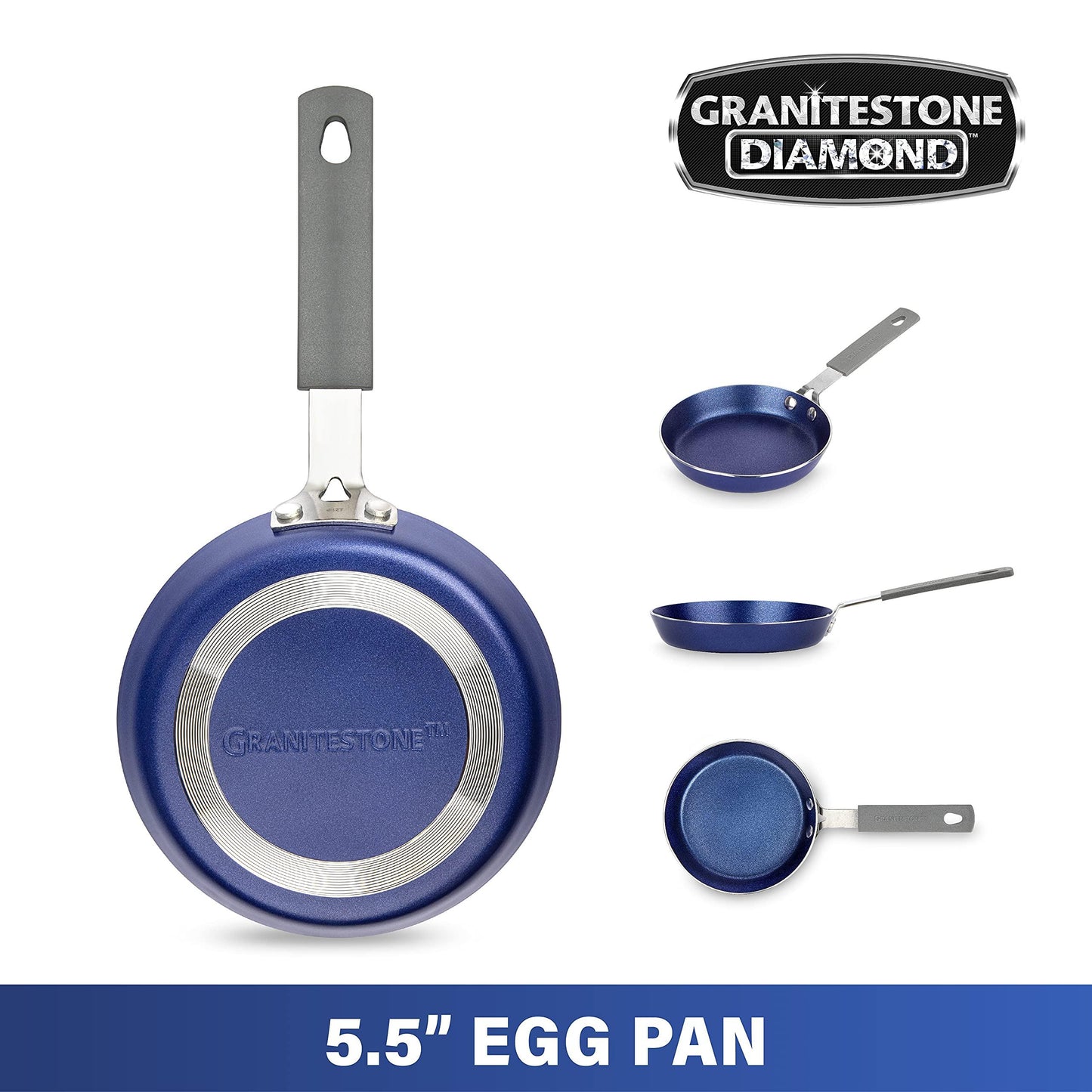Granitestone Blue Mini Nonstick Egg Pan & Omelet Pan – 5.5” Single Serve Egg Nonstick/Skillet, Diamond Infused, Small Frying Designed for Eggs Pancakes, Non Toxic, Dishwasher Safe - CookCave