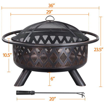 Yaheetech Fire Pit 36in Outdoor Wood Burning Fire Pits Wood Large Fire Bowl for Outside BBQ Bonfire Patio with Mesh Spark Screen, Poker and Rain Cover - CookCave