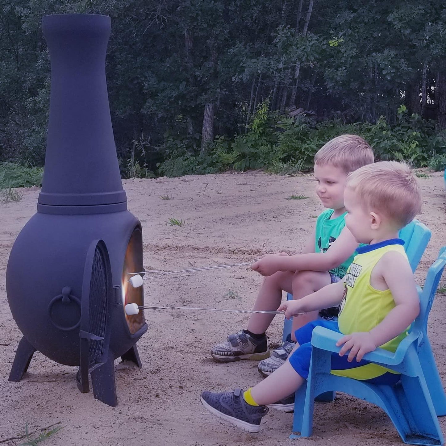 The Blue Rooster Prairie Fire Chiminea Outdoor Fireplace - Wood Burning Cast Aluminum Deck or Patio Firepit - CookCave