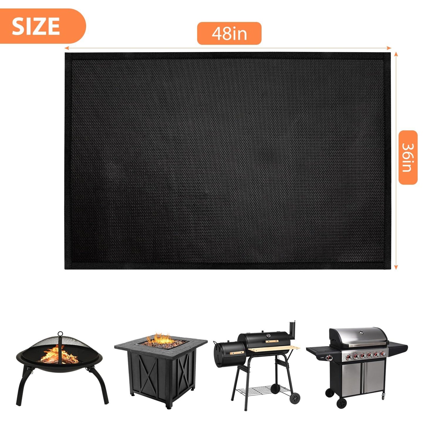 BAKEWAY Under Grill Mats for Outdoor Blackstone Griddle - 36 X 48 inch Easy to Clean Reusable Grill Mat for Deck and Patio, Indoor Fireplace Mat Fire Pit Mat, Fireproof & Waterproof & Oil Proof - CookCave