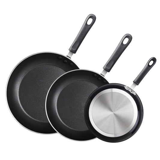 Cook N Home Basics Nonstick Saute Skillet Fry Pan 3-Piece Set, 8 inch/9.5-Inch/11-inch Non-Stick Frying Pans, Black - CookCave